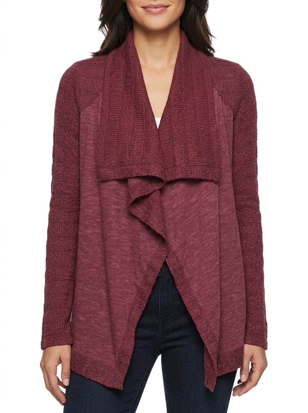 Lucky Brand Burgundy Open Knit Lightweight Stretch Cardigan Women Size M
